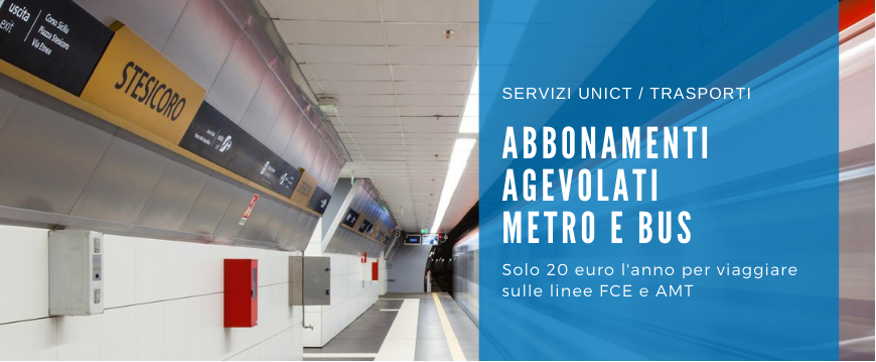 immagine della metro con su scritto "abbonamenti agevolati metro e bus"