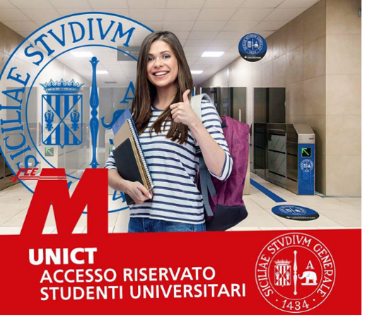immagine di una studentessa, in basso una scritta unict - accesso riservato studenti universitari