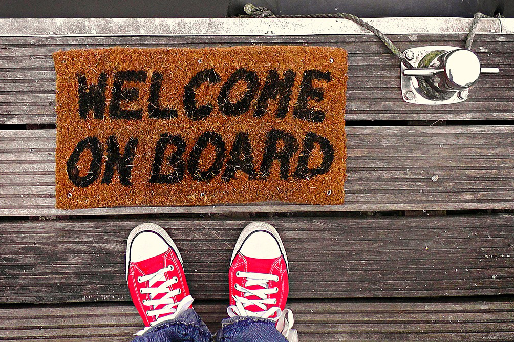 zerbino con messaggio welcome on board