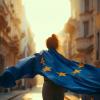 ragazza con bandiera europa